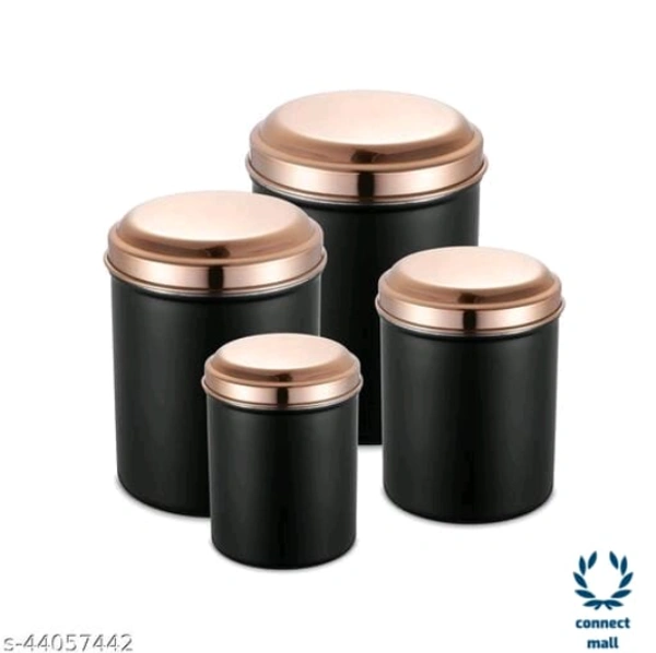 Modern Jars & Containers - LXHXW: 13.5X 16.5 X13.5 cm, MATT BLACK With ROSE GOLD LACQUERED S.Steel Lids, Stainless Steel, Other, Pack of 4